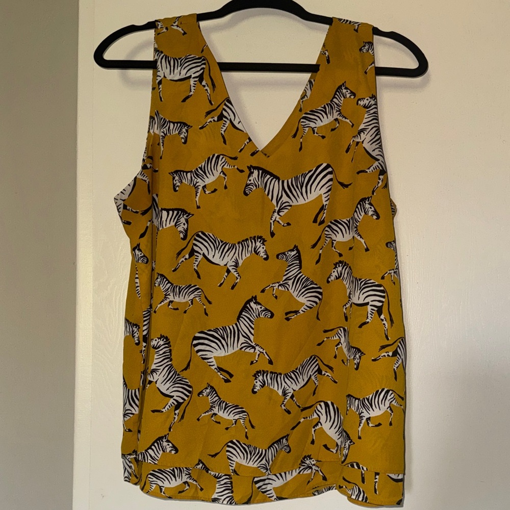 Ann Taylor Mustard Yellow Zebra Print V-Neck Top
